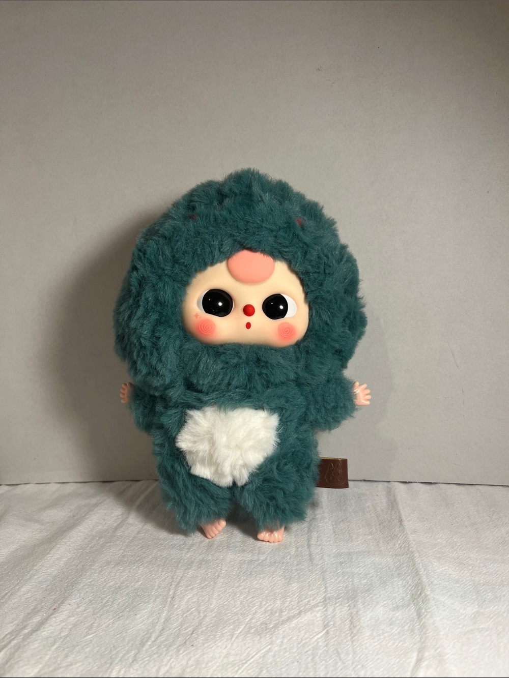 Teal Plush Small kid Toy with White Heart - Cute Cuddly Companion